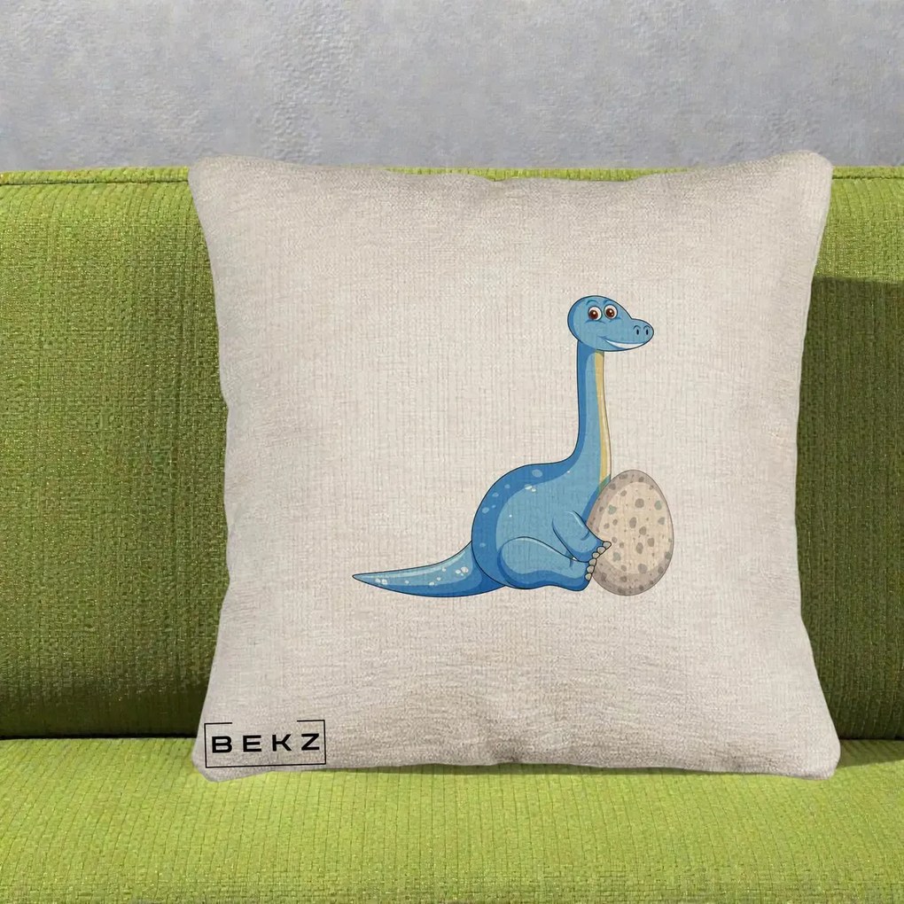 Perna Decorativa Brontosaur cu Ou, 40x40 cm, Bej Canapea, Husa Detasabila, Perna Inclusa, BEKZ®