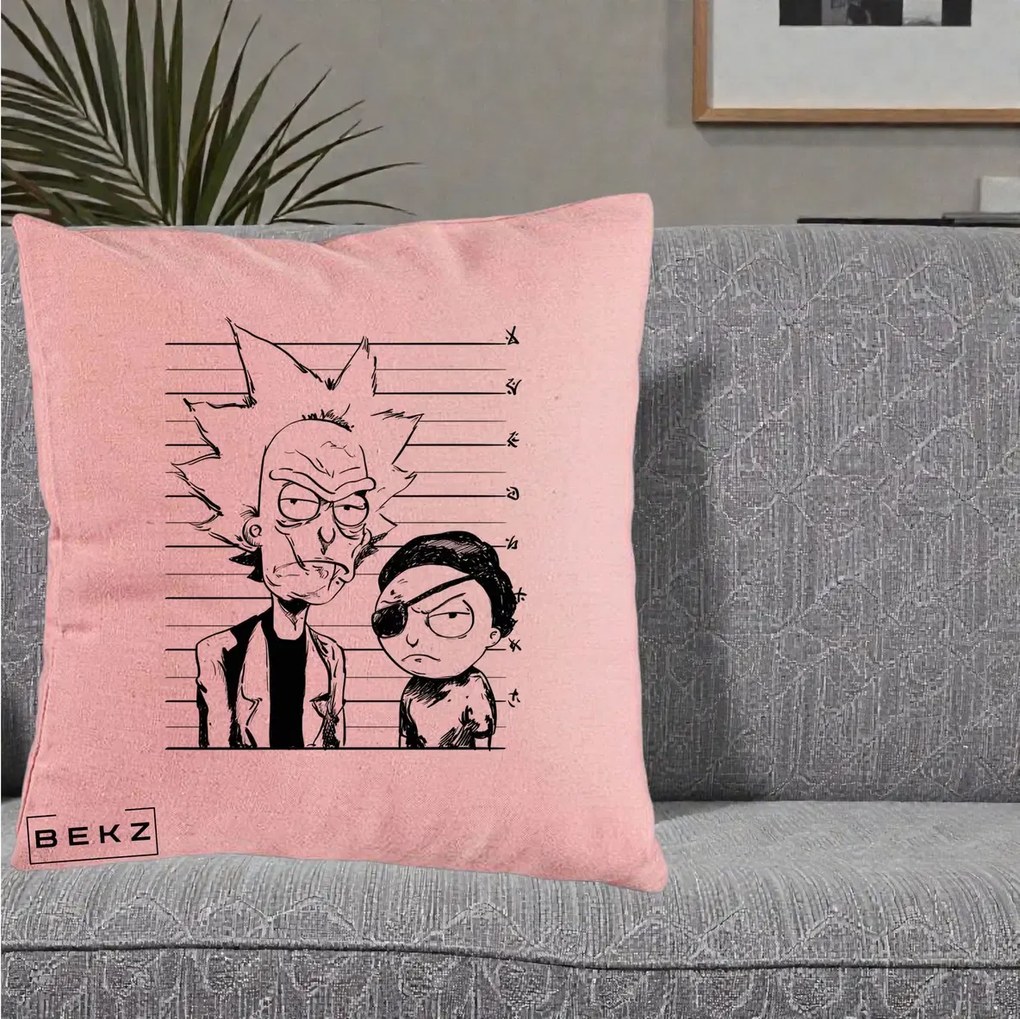Perna Personalizata Rick si Morty Dosar, 40x40 cm, Roz, Husa Detasabila, Perna Inclusa, BEKZ®