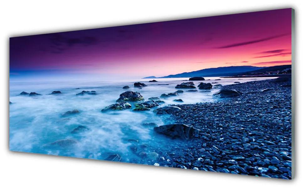 Tablou pe sticla Ocean Beach Peisaj violet roz albastru