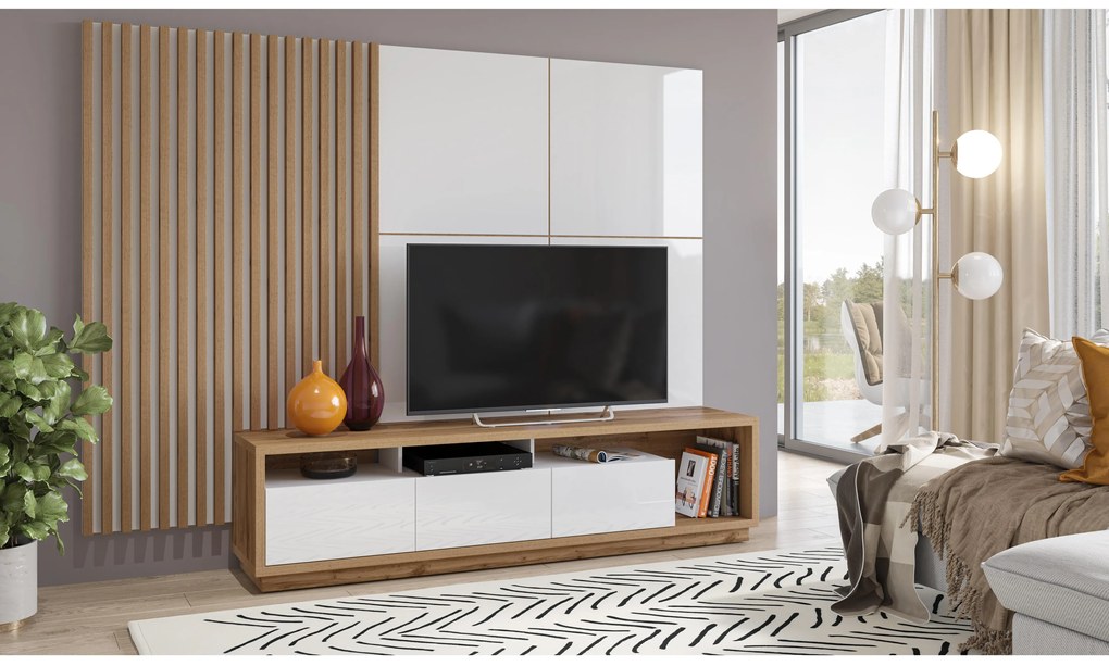 Mobilier living Celcey Typ 10 (Stejar wotan + alb lucios). 1108319