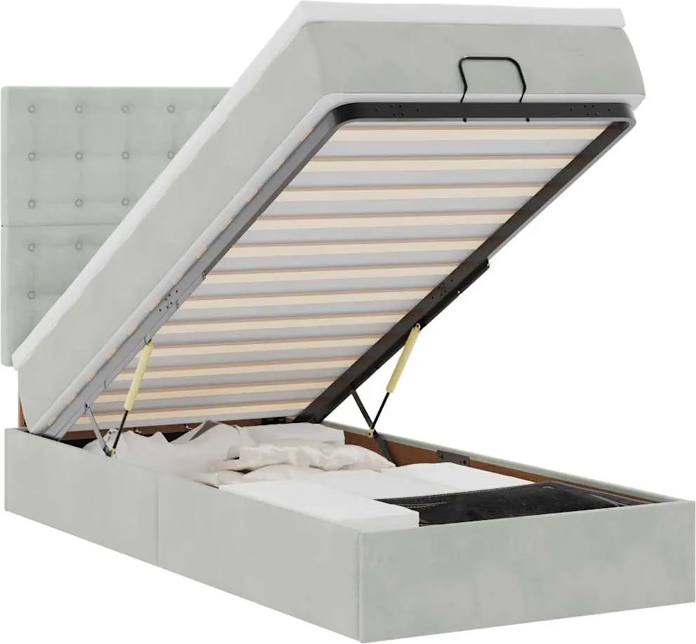 vidaXL Cadru de pat otoman cu saltele Gri deschis 90x190cm catifea