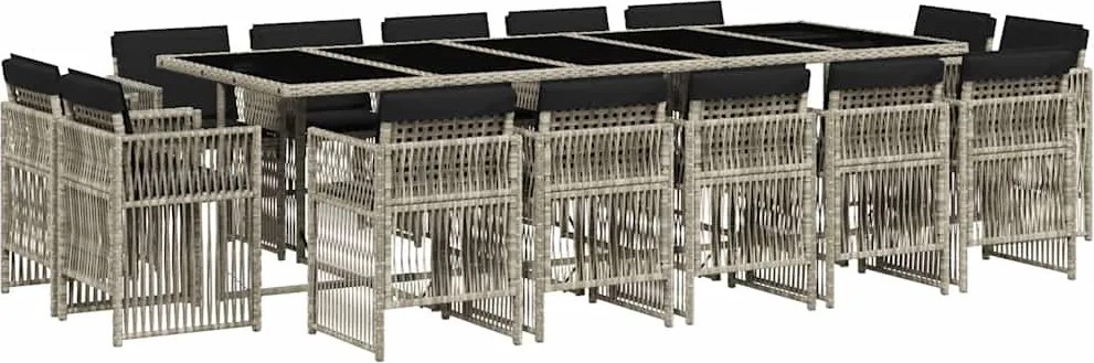 vidaXL Set mobilier de grădină cu perne 15 piese gri deschis poliratan