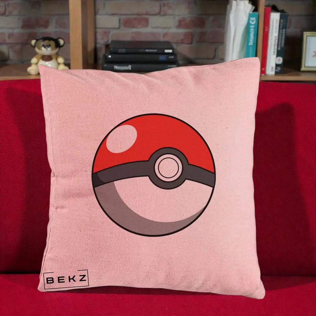 Perna Personalizata Pokeball Rosie, 40x40 cm, Roz, Husa Detasabila, Perna Inclusa, BEKZ®