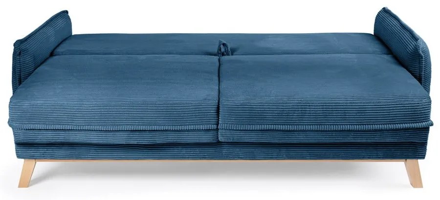 Canapea albastră extensibilă cu tapițerie din catifea reiată 218 cm Tori – Bonami Selection