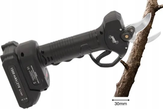 Foarfece de crengi fără fir 30 mm - două baterii, încărcător, geantă de transport