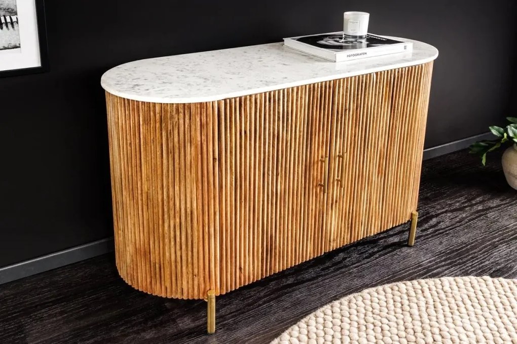 Comoda lemn de mango, marmura alba TRES CHIC 105cm