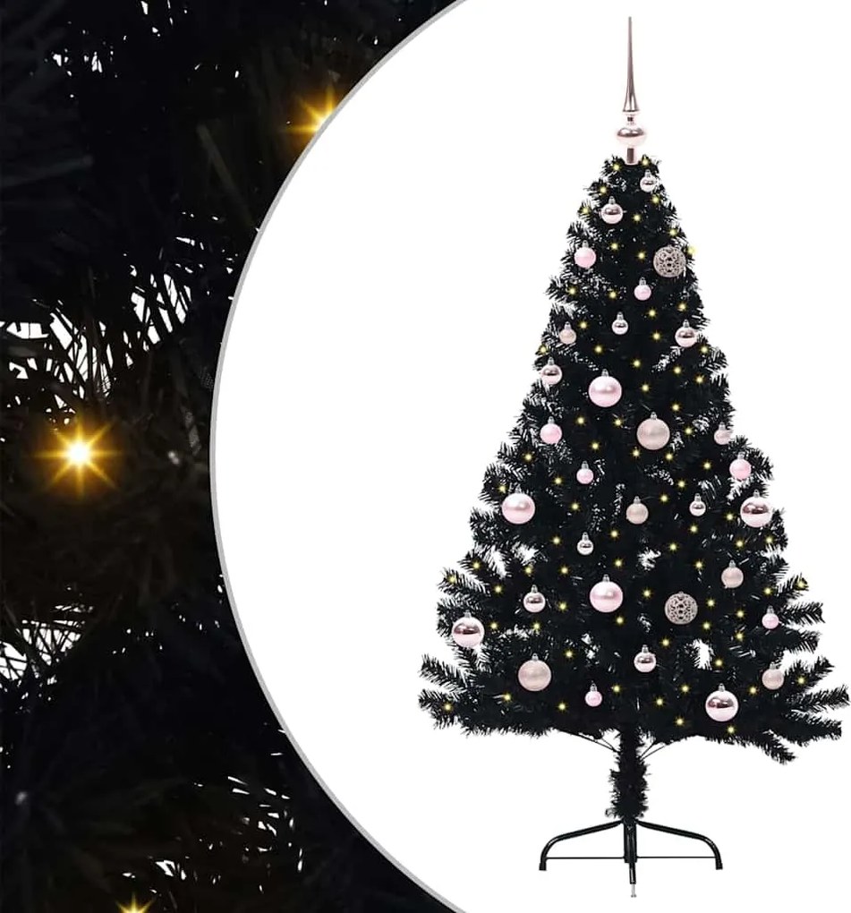 vidaXL Pom de Crăciun artificial pre-iluminat Negru 150 cm PVC