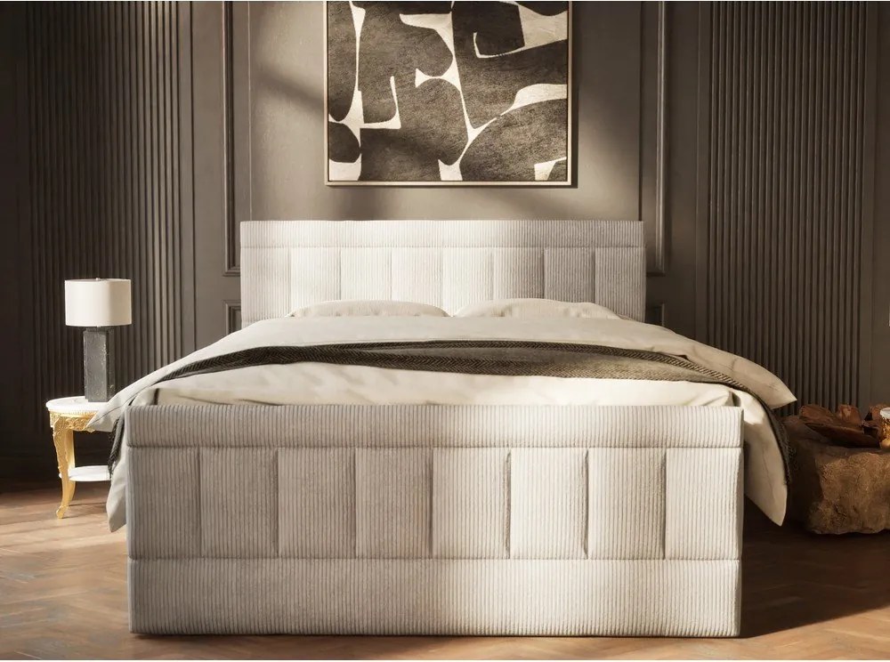 Pat boxspring gri cu spațiu de depozitare 160x200 cm Caya – Maison de Rêve