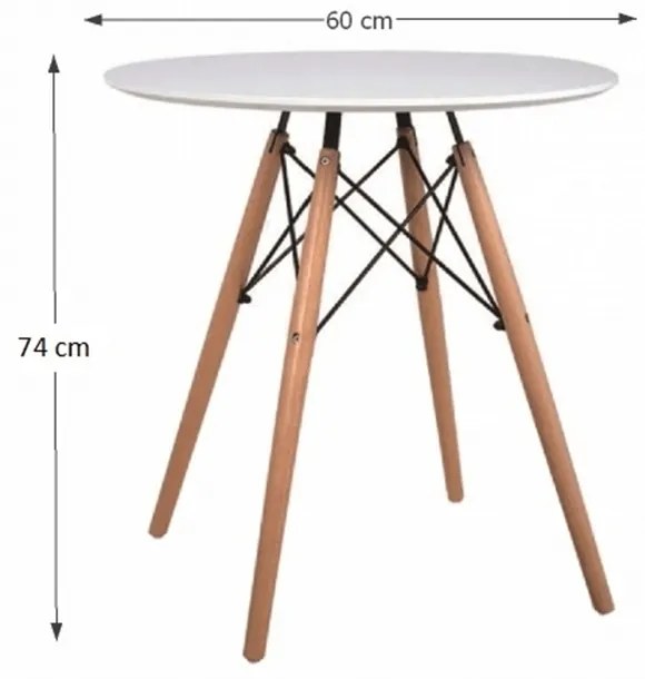 Masă dining, alb/fag, diametru 60 cm, GAMIN NEW 60