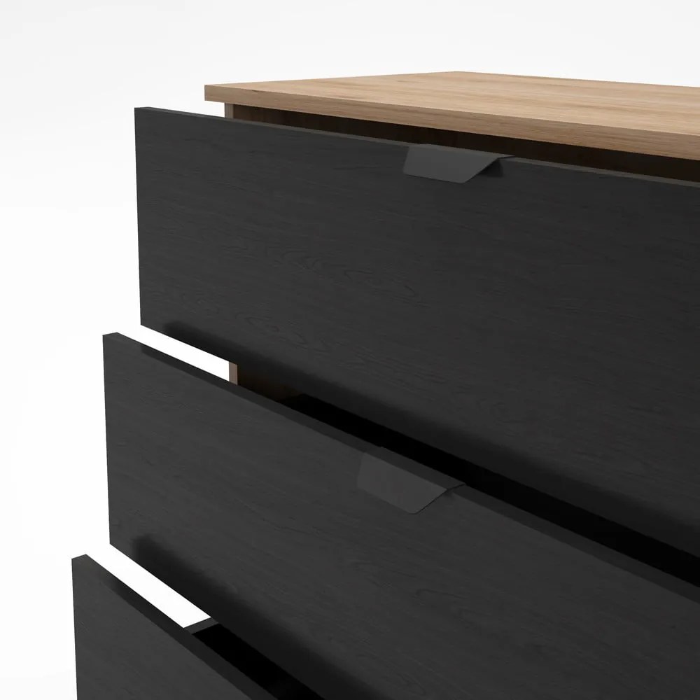 Comodă neagră/în culoare naturală cu aspect de lemn de stejar 100x80x40 cm Dennis – Marckeric