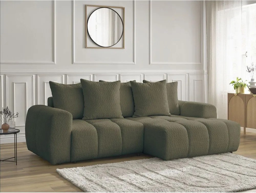 Colțar kaki extensibil/cu spațiu de depozitare cu tapițerie din țesătură bouclé (cu colț pe partea dreaptă/cu șezlong) Roxelane – Bobochic Paris