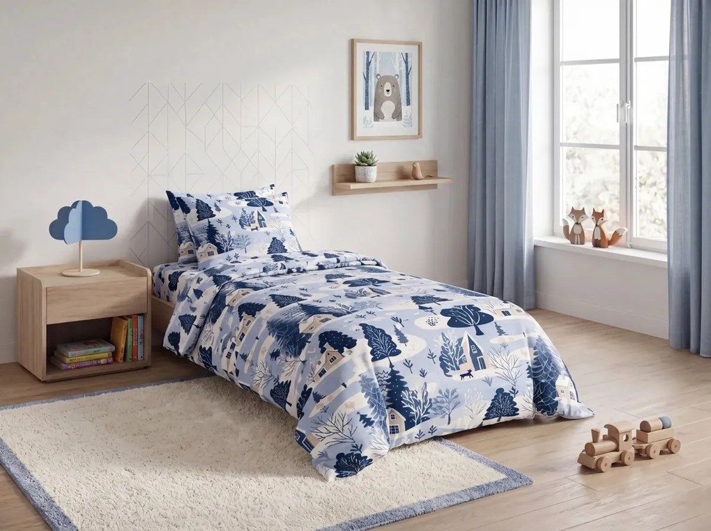Lenjerie de pat din flanel SNOWY VALLEY albastru Dimensiune lenjerie de pat: 70 x 90 cm | 140 x 200 cm