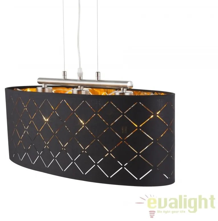 Lustra ovala eleganta cu abajur din tesatura negru cu auriu, CLARKE 65x25cm 15229H2 GL