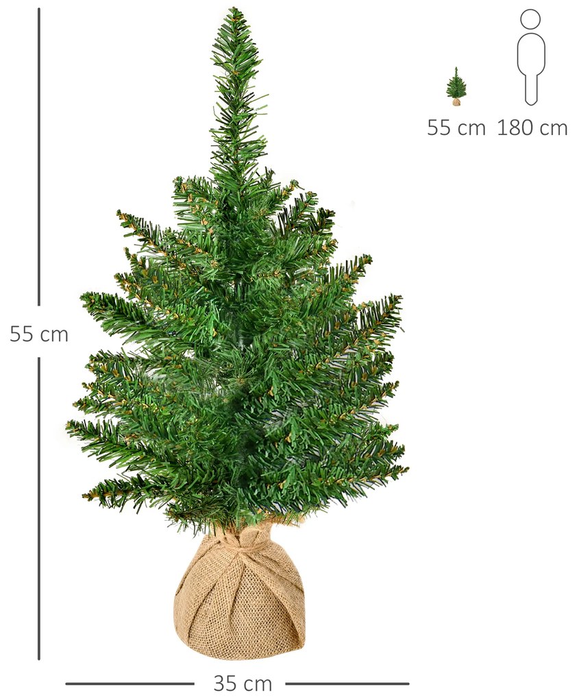 Mini Brad de Craciun Artificial 45cm, brad verde cu 50 Ramuri, baza din iuta, decoratiune de Craciun PVC HOMCOM | Aosom RO