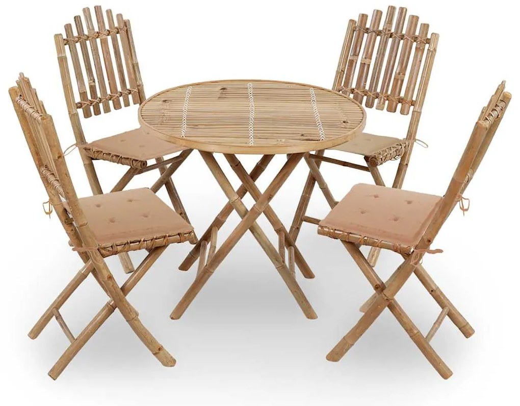 vidaXL Set mobilier de exterior pliabil, cu perne, 5 piese, bambus