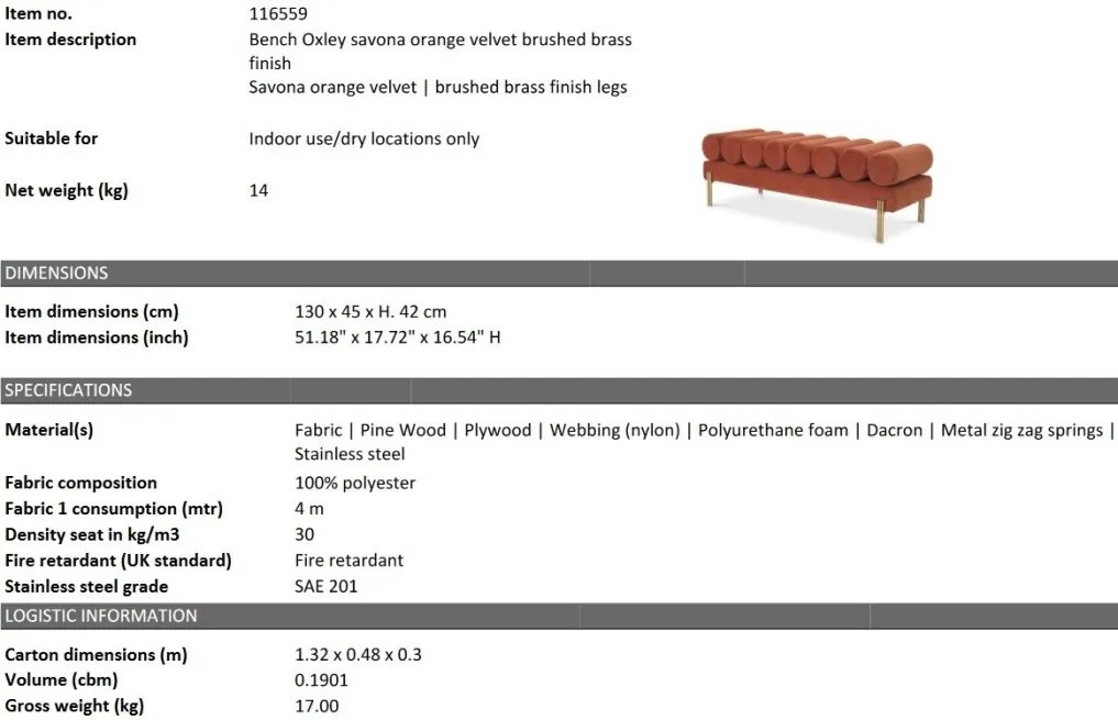 Bancheta moderna design LUX Oxley, Savona orange