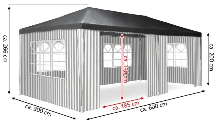 Cort de petrecere în grădină - 3 x 6 m, antracit + 6 laturi
