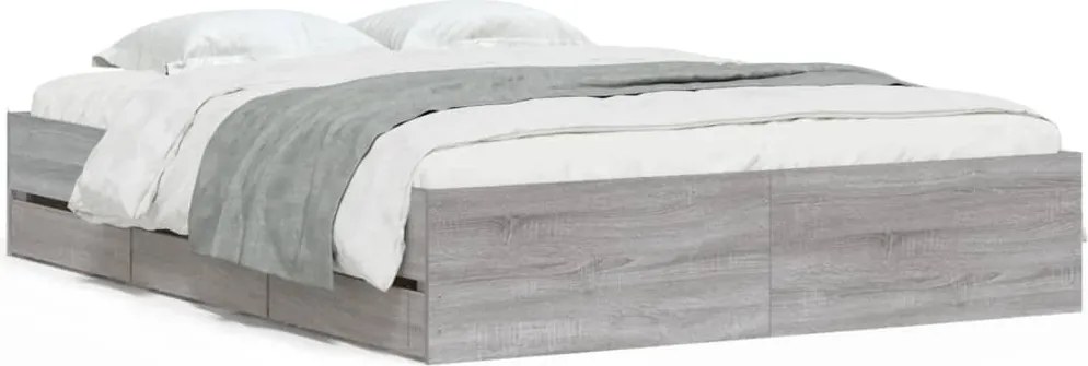 vidaXL Cadru de pat cu sertare gri sonoma 150x200 cm lemn prelucrat