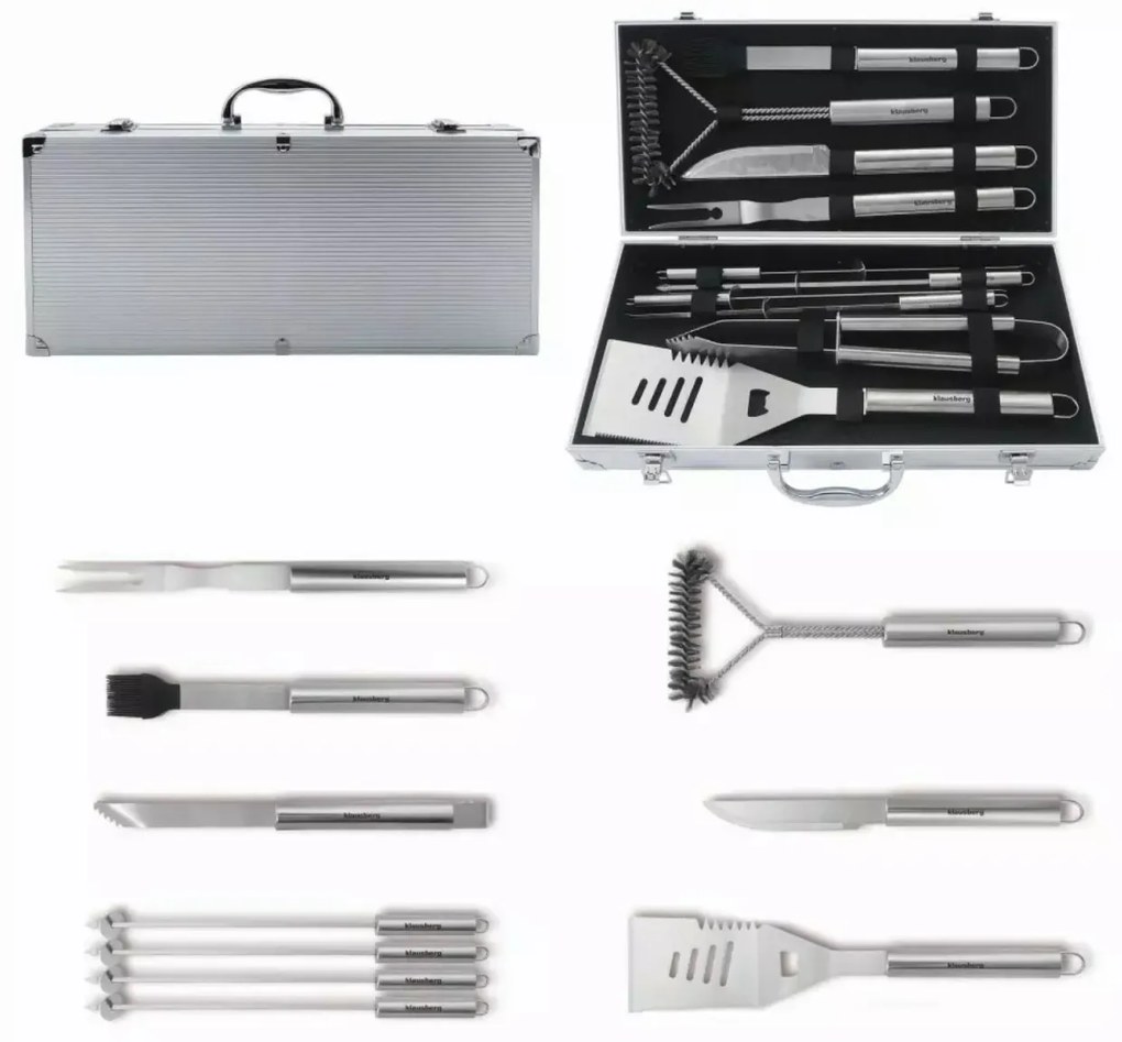 Set ustensile pentru gratar/BBQ, 10 piese, inox, Klausberg KB7901