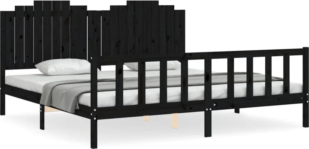 vidaXL Cadru pat cu tăblie 200x200 cm, negru, lemn masiv