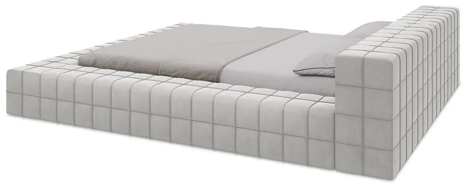 Pat matrimonial gri deschis tapițat cu somieră 140x200 cm Akela – Makamii