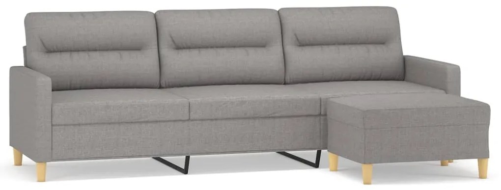 3153429 vidaXL Canapea cu 3 locuri și taburet, gri deschis, 210 cm, textil
