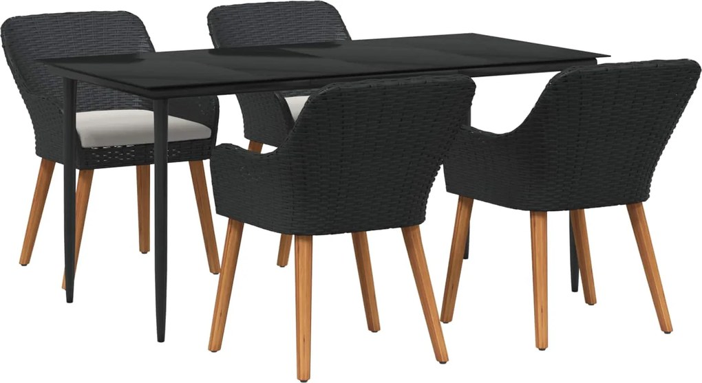 vidaXL Set de masă pentru grădină cu pernă 5 pcs Negru poliratan