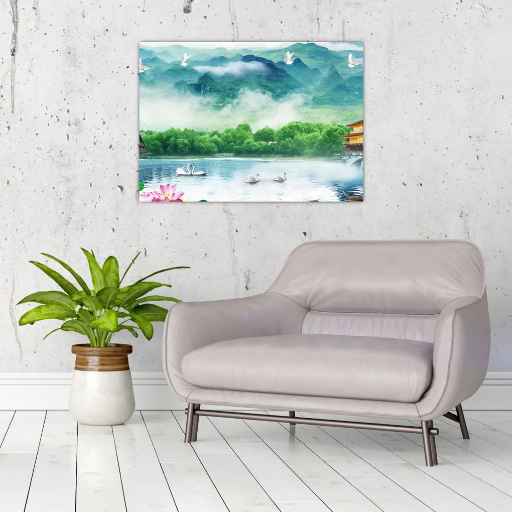 Tablou pe sticlă - Peisaj de vis (70x50 cm)
