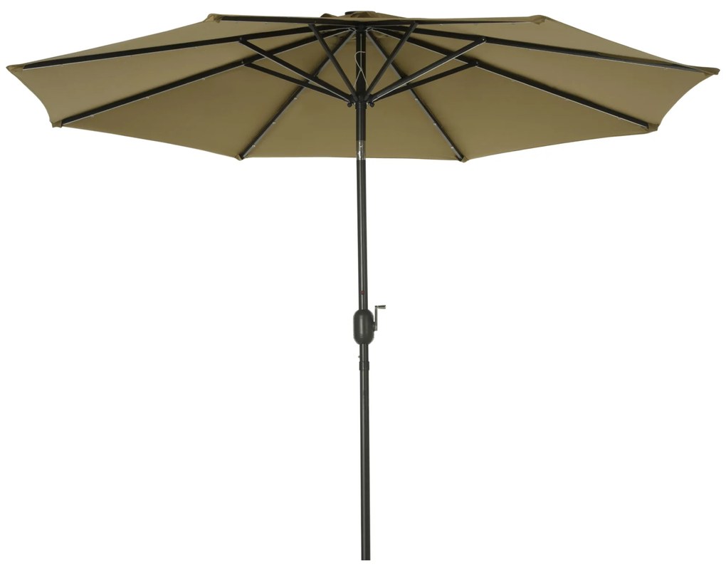 Outsunny Parasol octogonal inclinabil Ø 2,7 x 2,4 m luminos solar 24 LED-uri poliester cu densitate mare de 180 g/m² maro | Aosom Romania