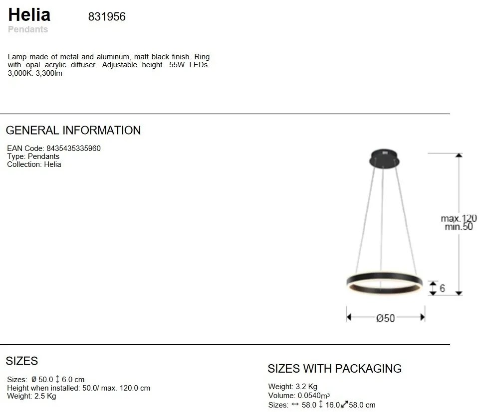 Lustra LED design modern circular Helia 50cm, negru mat