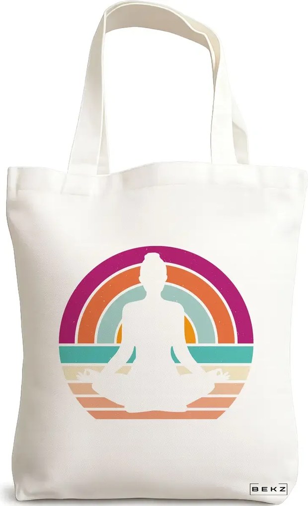 Sacosa de Panza pentru Cumparaturi, Geanta Tote Yoga 17, 38x34.5 cm, Alba, BEKZ®