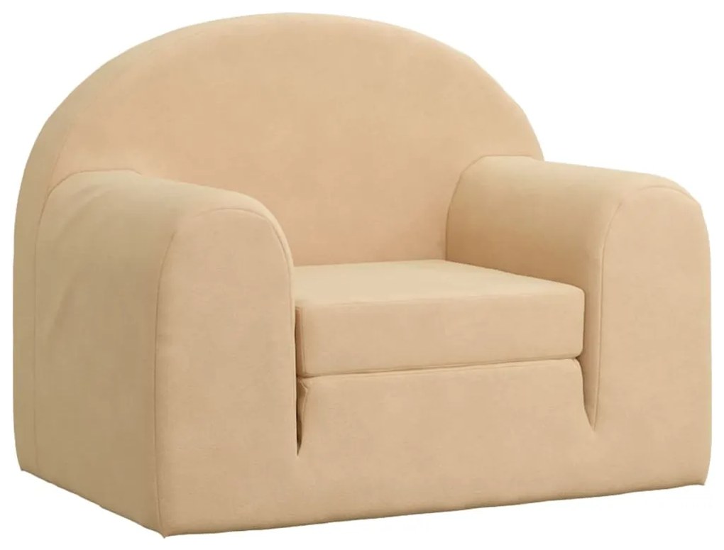 341800 vidaXL Canapea extensibilă pentru copii, crem, pluș moale