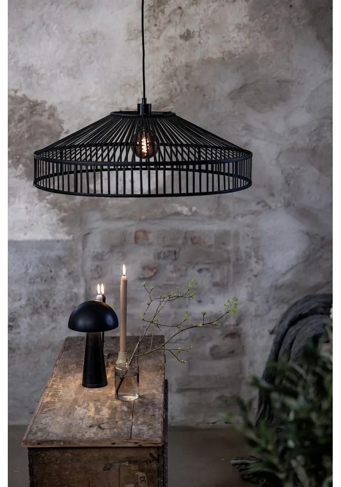 Lustră neagră cu abajur din bambus ø 70 cm Tapa – Markslöjd