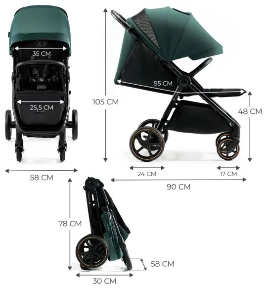 Cărucior de copii KINDERKRAFT SELECT MITZY Jade green