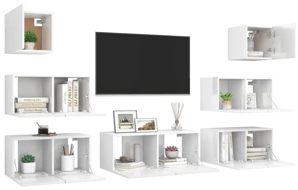 Set de dulapuri TV, 7 piese, alb extralucios, lemn prelucrat 7, Alb foarte lucios, 80 x 30 x 30 cm