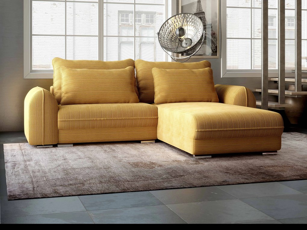 Colțar extensibil dumonde cu ladă de depozitare si sezut confortabil din spuma high-density, Denver Zoom Mustar 275x185 cm II