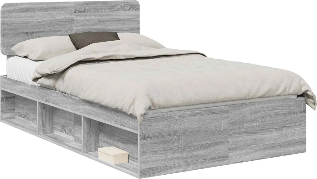 vidaXL Cadru de pat Gri Sonoma 120 x 200 cm Lemn de pin masiv