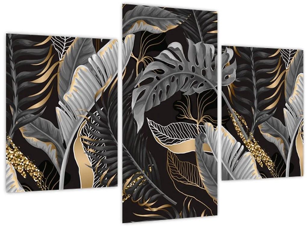 Tablou - Frunze tropicale, Galben - auriu (90x60 cm)