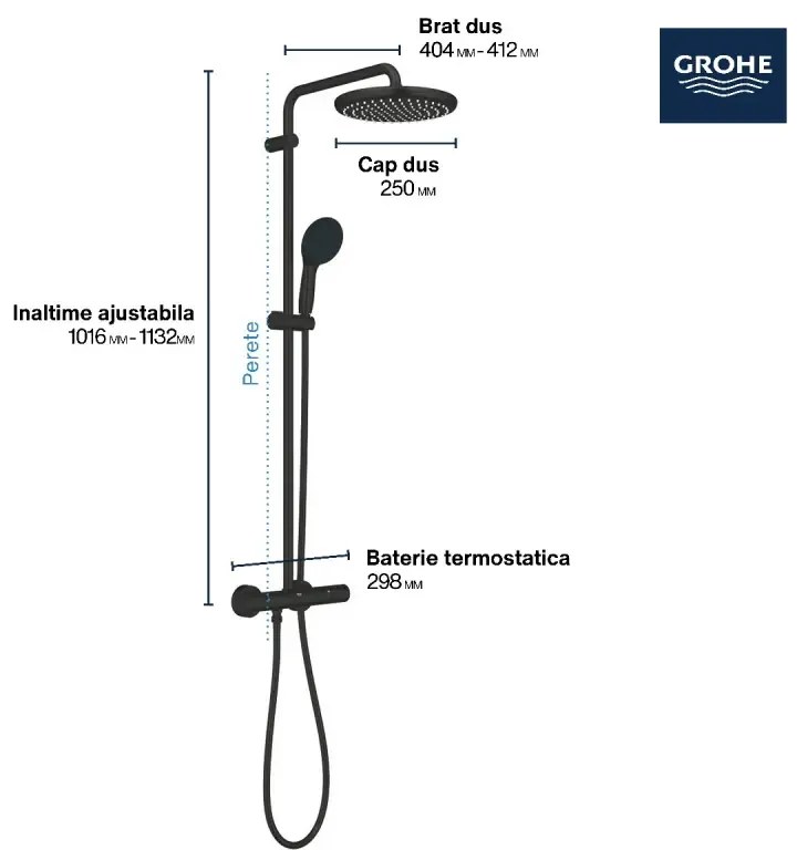 Coloana de dus Grohe Tempesta 250 266702431 baterie termostatata