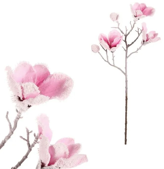 Set de magnolii artificiale tăiate, 2 bucăți, rozcu petale delicate, 65 cm