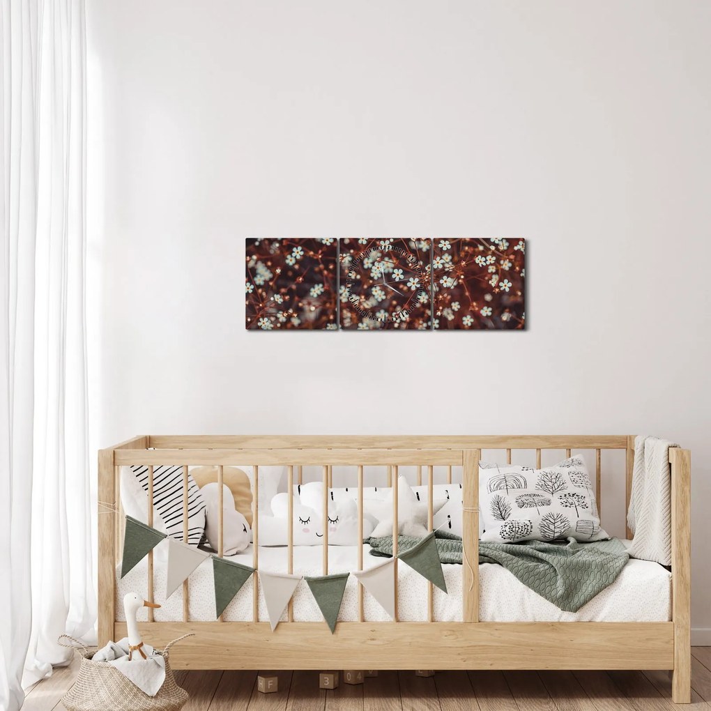 Tablou cu floare de nu mă uita (cu ceas) (90x30 cm)