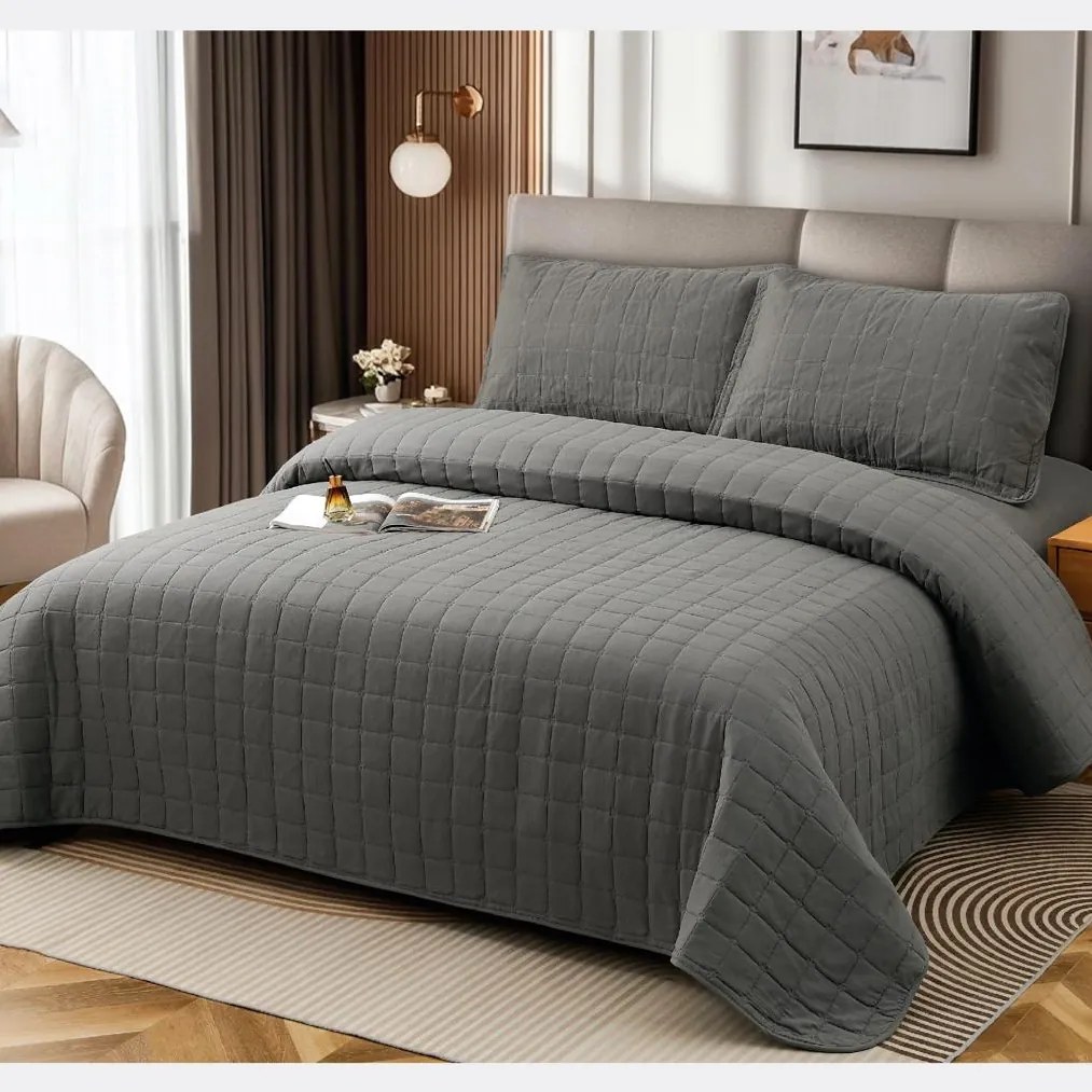 Cuvertură bumbac 100%, gri, 4 piese, 230x240 cm, EY07