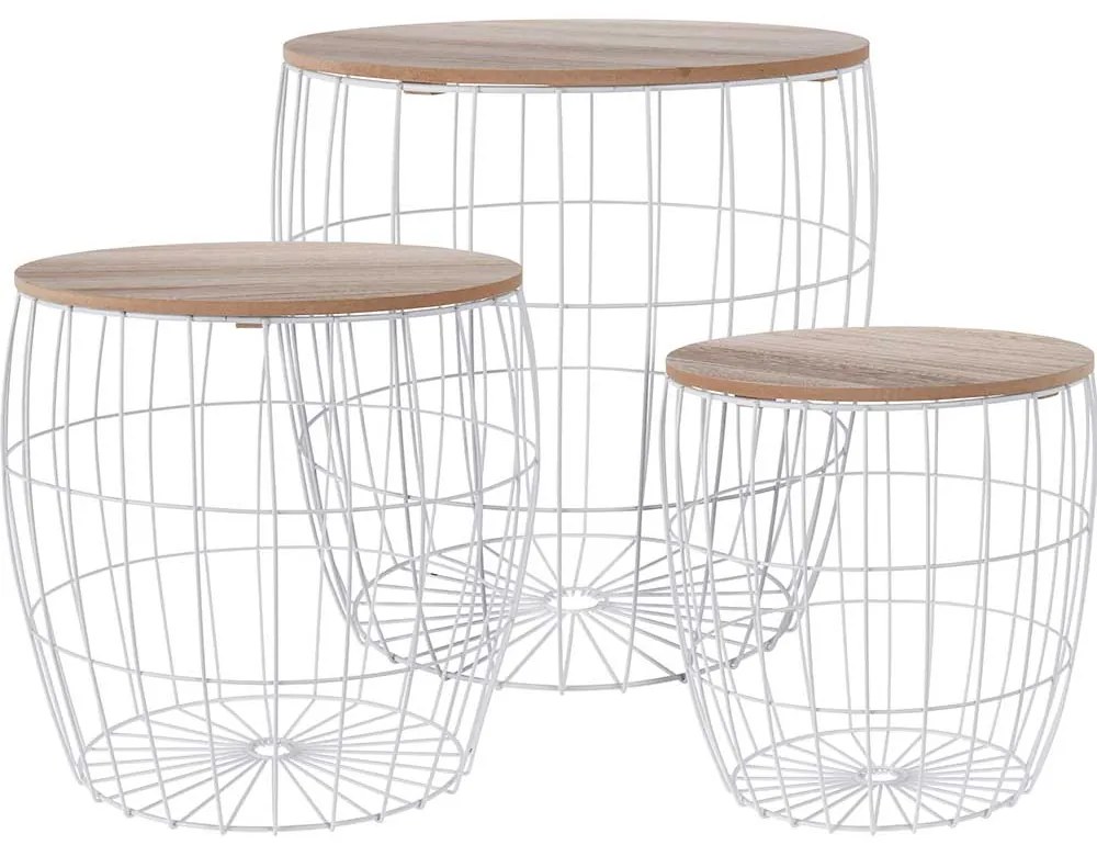 SET 3 MASUTE, 41X40/38X36.5/31X31 CM, CULOARE MARO/ALB, BLAT MDF, CADRU METAL