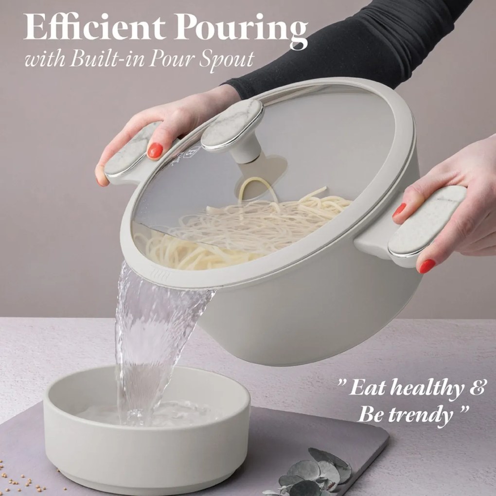 Set oale si tigai cu capace 15 piese Sahara Marble Berlinger Haus BH8401, crem, antiaderente, compatibile inductie