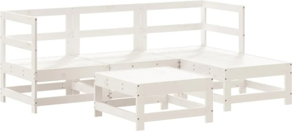 vidaXL Set mobilier relaxare de grădină 5 piese alb lemn masiv de pin