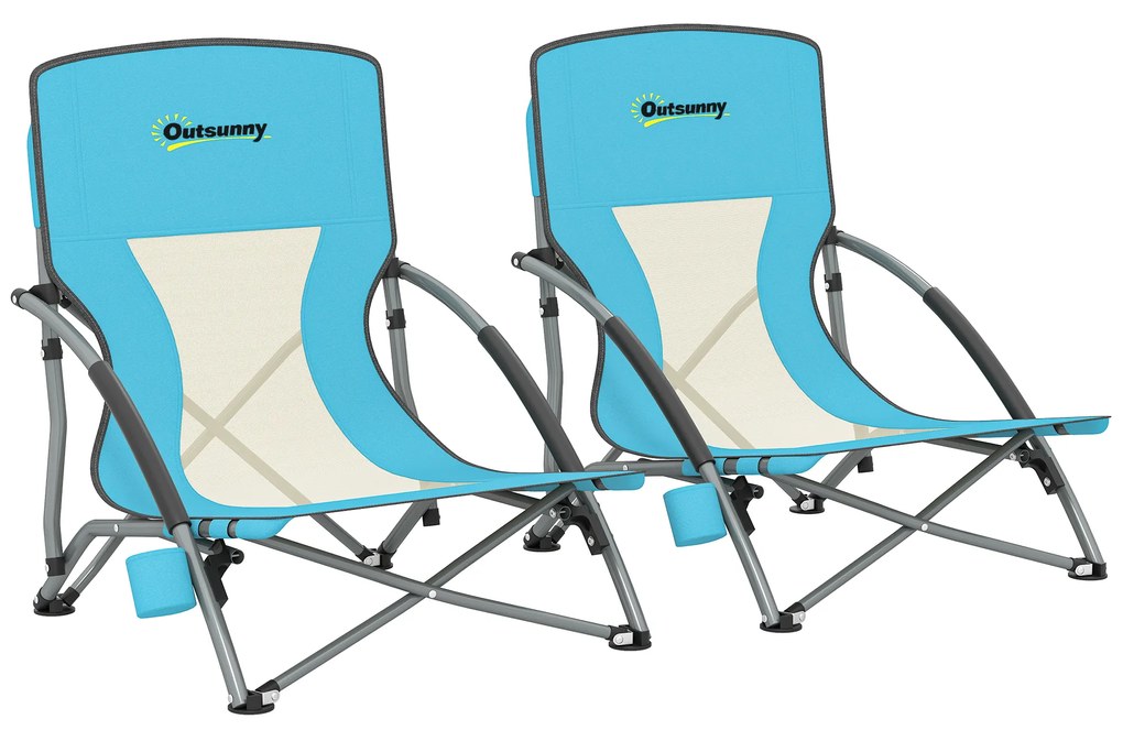 Outsunny Lot de 2 scaune de plajă pliabile scaune camping pliante ușoare sac de transport suport pentru pahar 58 x 55 x 62 cm albastru | Aosom Romania