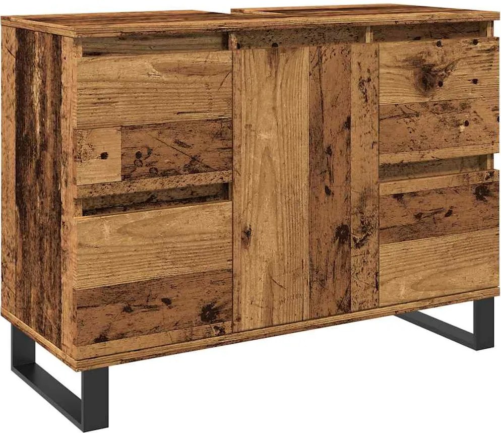 vidaXL Dulap chiuvetă baie, lemn vechi, 80x33x60 cm, lemn prelucrat
