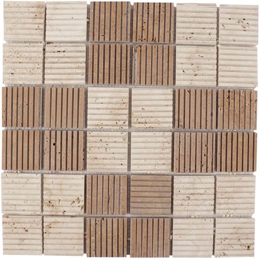 Mozaic Travertin Classic-Noce Rizat 4.7 x 4.7 cm