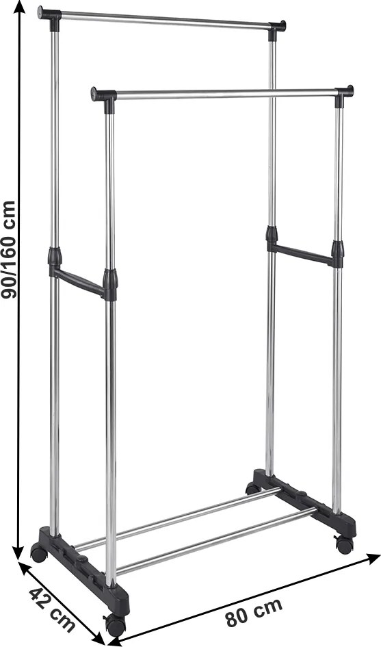 Cuier mobil cu două rânduri, argintiu, TEMIS