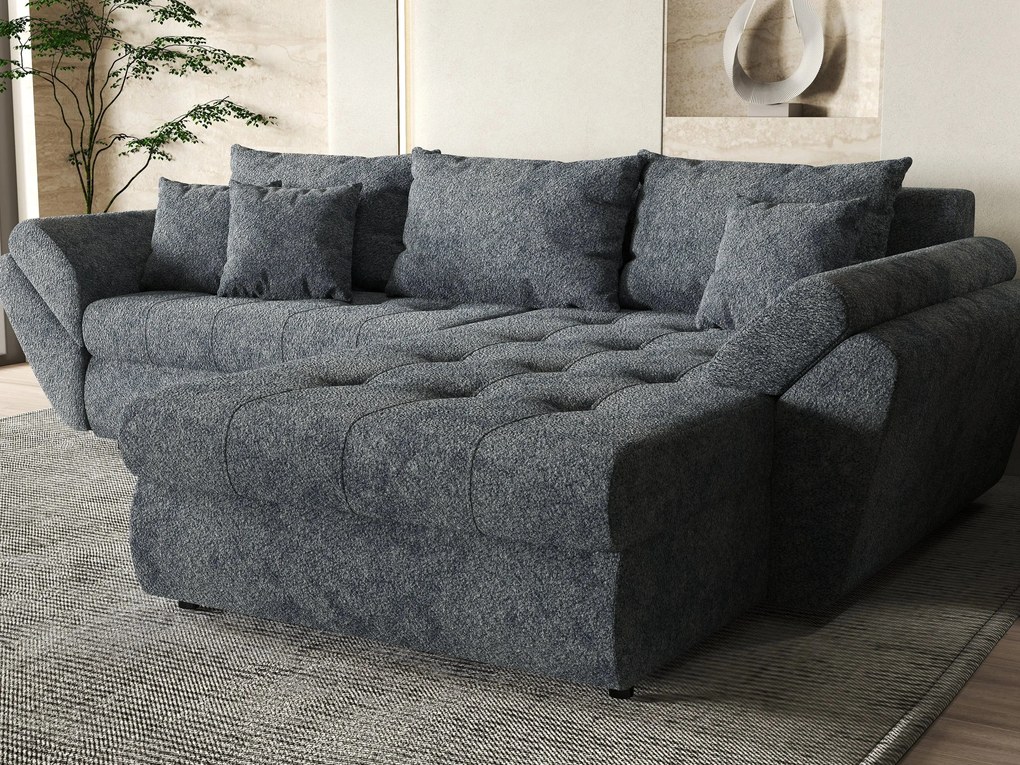 Colțar extensibil dumonde cu ladă de depozitare si sezut confortabil din spuma high-density, Loana Euphoria Graphit II 270x185 cm